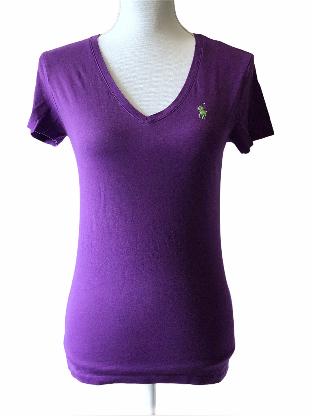 Polo Ralph Lauren Sport Logo V-neck Cotton Shirt Purple Small